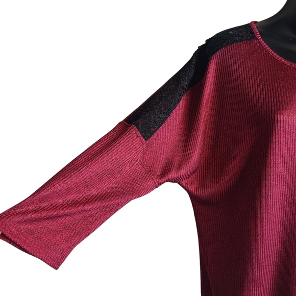 Alyx Blouse Women's Maroon Lace Trimmed 3/4 Sleeve Top Blouse Size Large - Picture 6 of 10